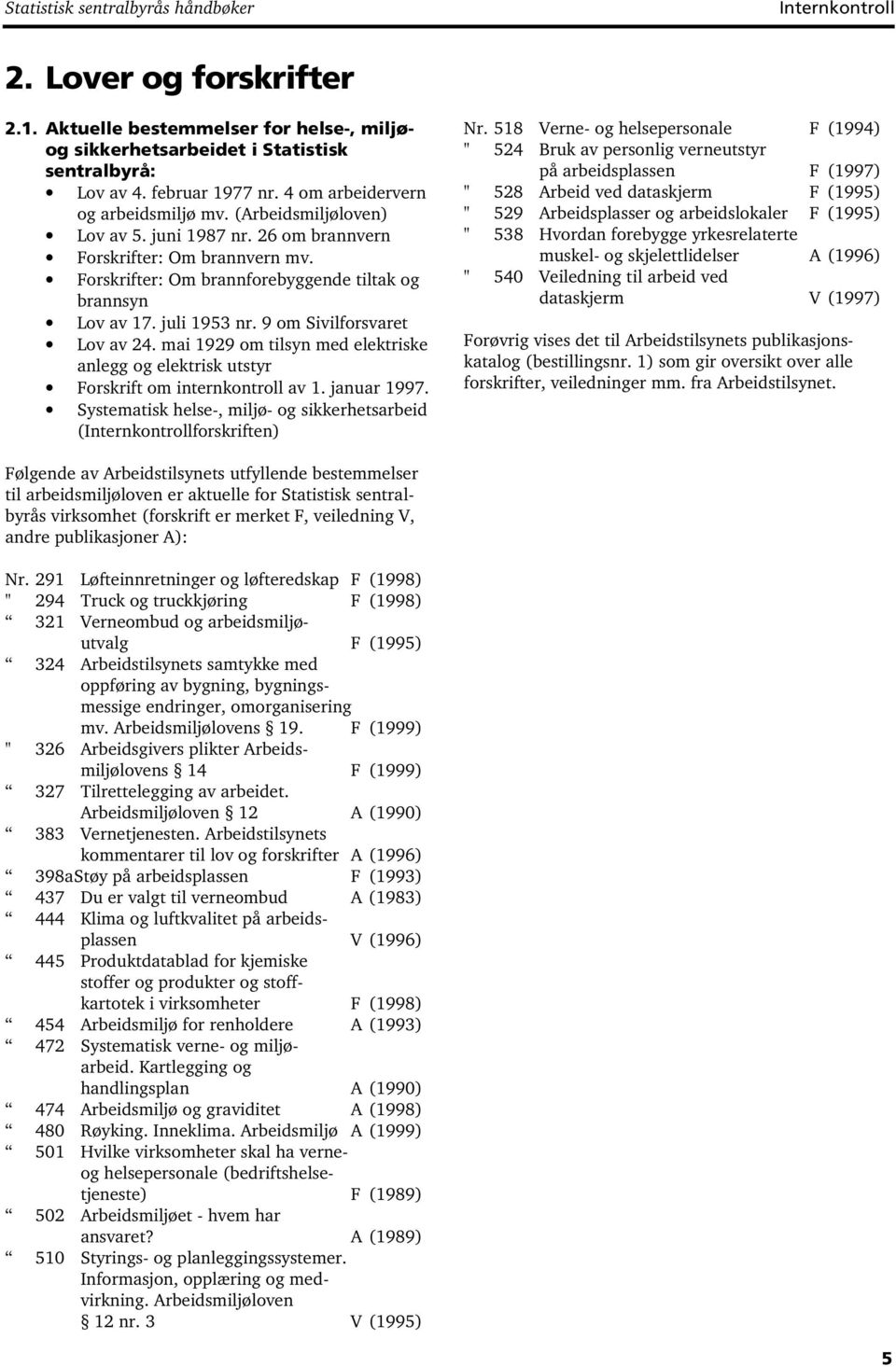 juli 1953 nr. 9 om Sivilforsvaret Lov av 24. mai 1929 om tilsyn med elektriske anlegg og elektrisk utstyr Forskrift om internkontroll av 1. januar 1997.