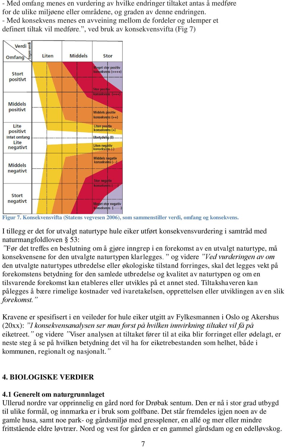 Konsekvensvifta (Statens vegvesen 2006), som sammenstiller verdi, omfang og konsekvens.