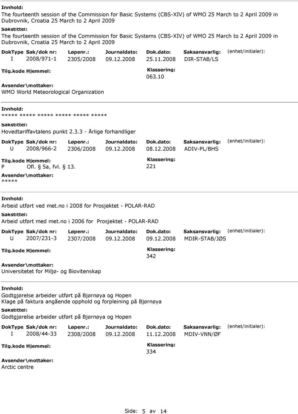 10 WMO World Meteorological Organization Hovedtariffavtalens punkt 2.3.3 - Årlige forhandliger 2008/966-2 2306/2008 ADV-PL/BHS P 221 Arbeid utført ved met.