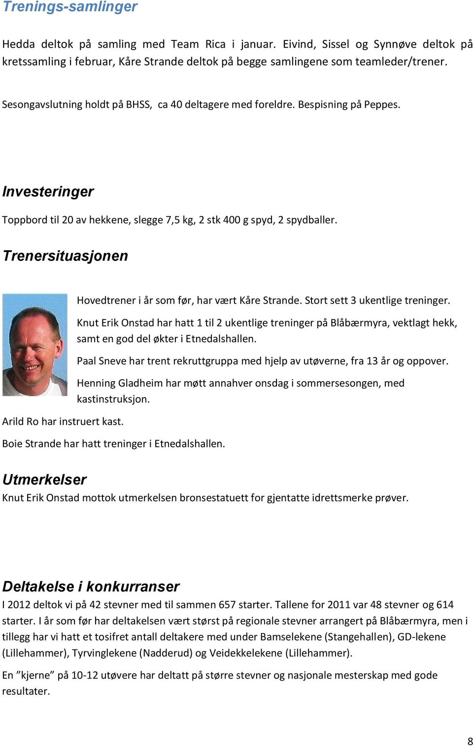 Trenersituasjonen Arild Ro har instruert kast. Hovedtrener i år som før, har vært Kåre Strande. Stort sett 3 ukentlige treninger.