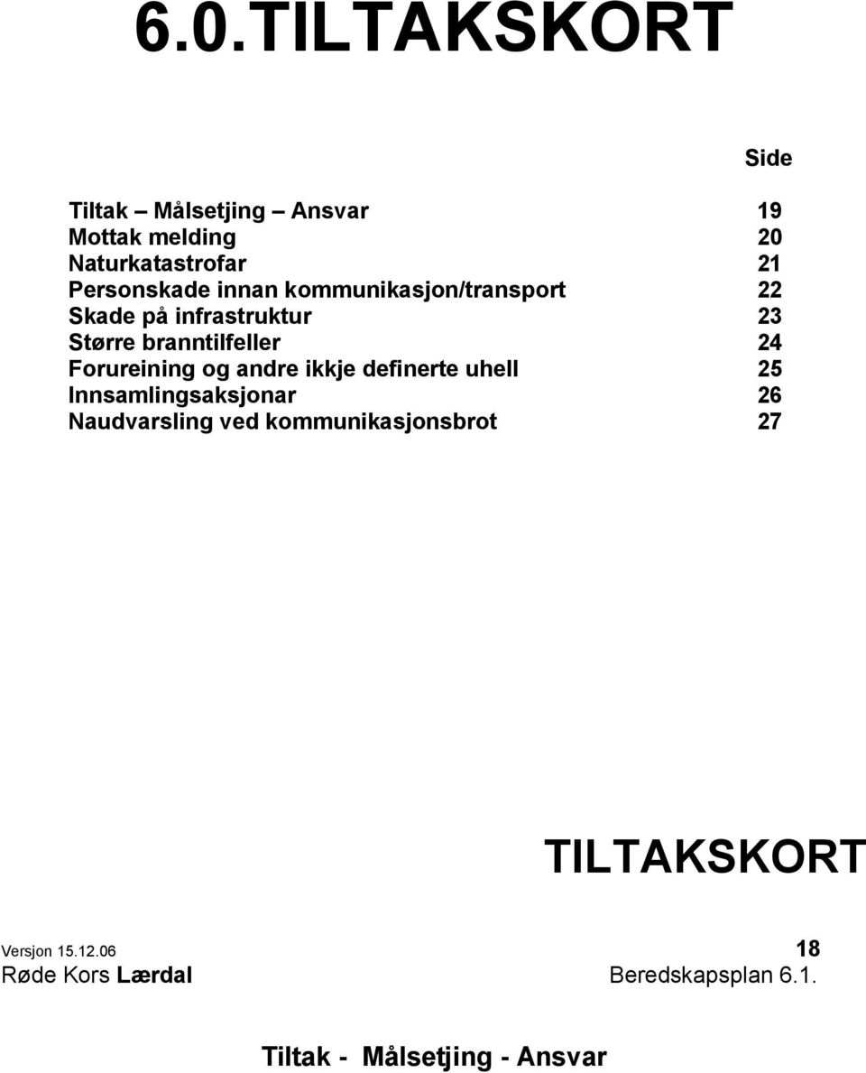 Forureining og andre ikkje definerte uhell 25 Innsamlingsaksjonar 26 Naudvarsling ved