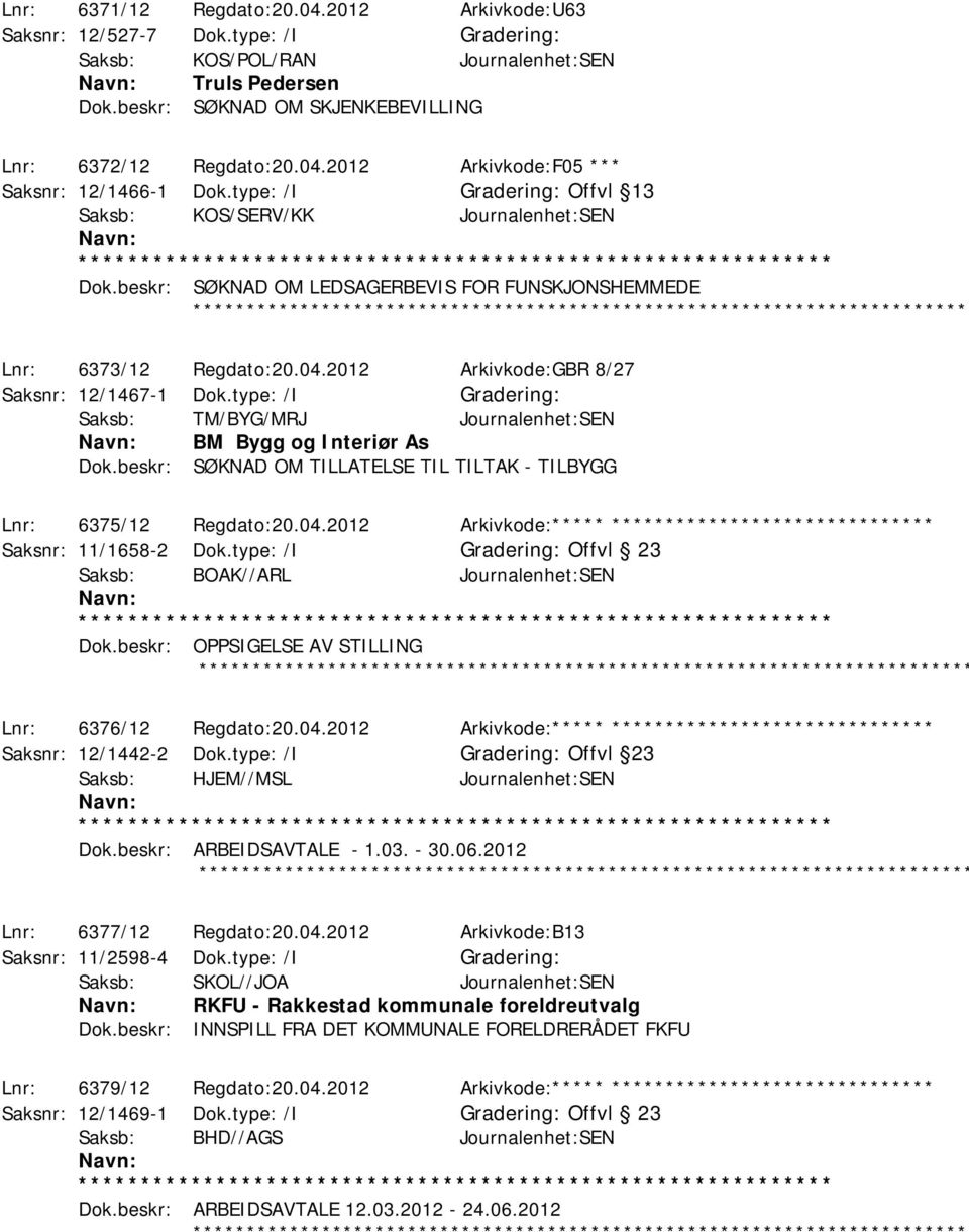 type: /I Saksb: TM/BYG/MRJ Journalenhet:SEN BM Bygg og Interiør As Dok.beskr: SØKNAD OM TILLATELSE TIL TILTAK - TILBYGG ************ Lnr: 6375/12 Regdato:20.04.