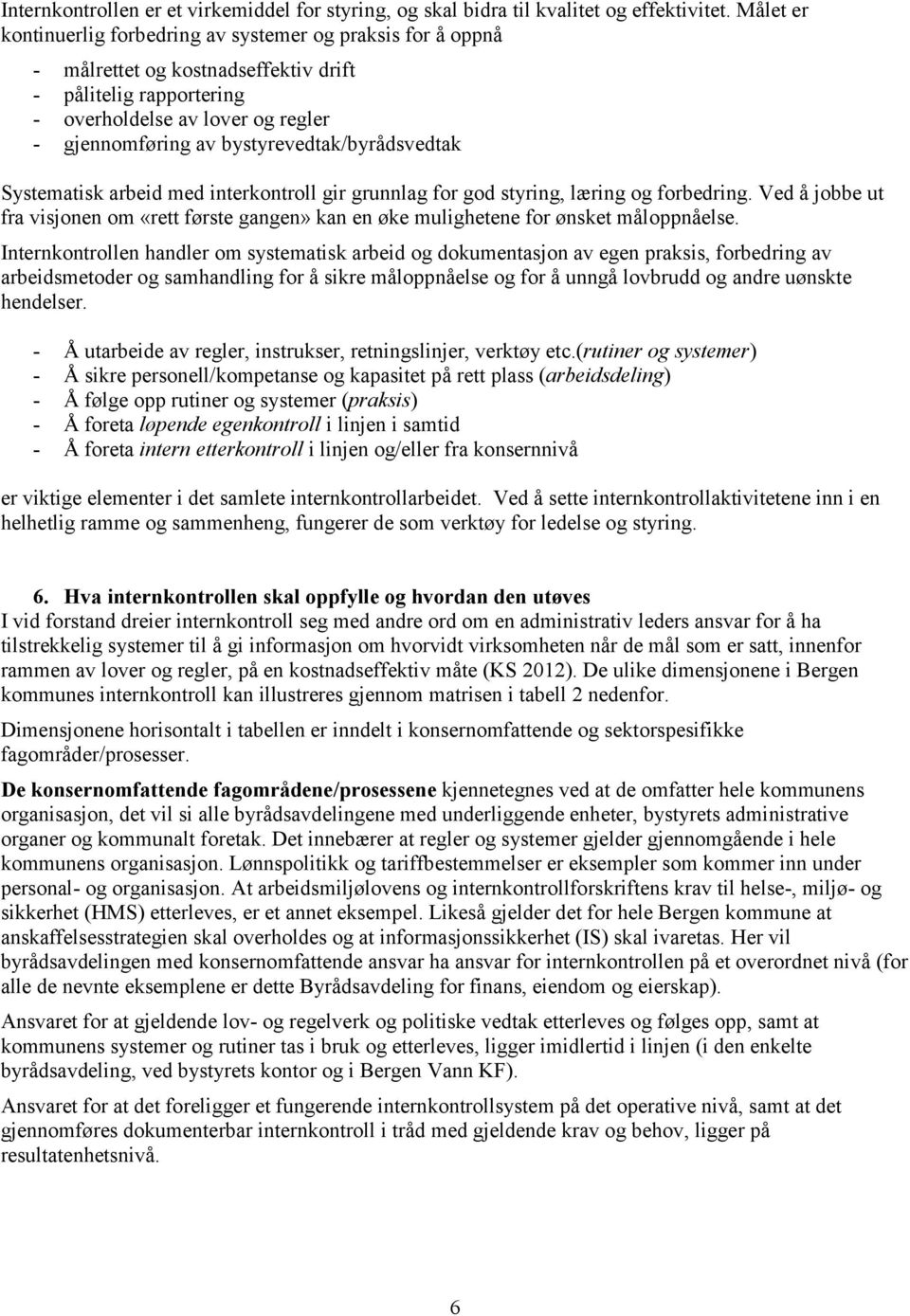 bystyrevedtak/byrådsvedtak Systematisk arbeid med interkontroll gir grunnlag for god styring, læring og forbedring.