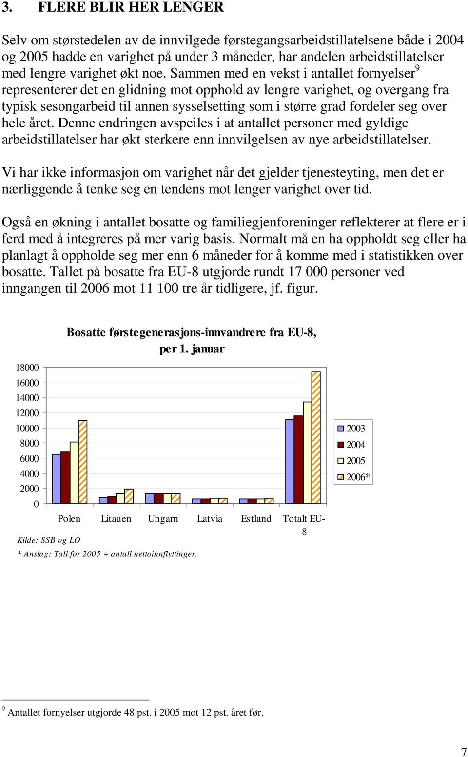 Sammen med en vekst i antallet fornyelser 9 representerer det en glidning mot opphold av lengre varighet, og overgang fra typisk sesongarbeid til annen sysselsetting som i større grad fordeler seg