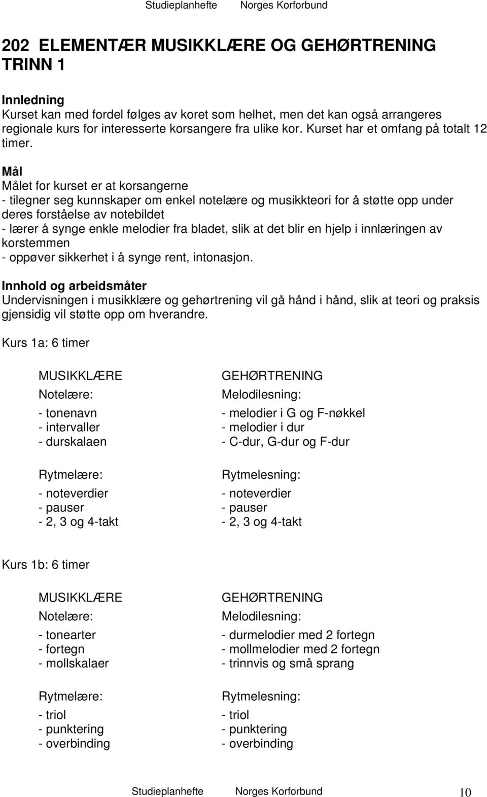 Mål Målet for kurset er at korsangerne - tilegner seg kunnskaper om enkel notelære og musikkteori for å støtte opp under deres forståelse av notebildet - lærer å synge enkle melodier fra bladet, slik