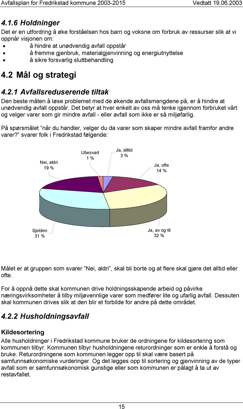 Mål og strategi 4.2.1 Avfallsreduserende tiltak Den beste måten å løse problemet med de økende avfallsmengdene på, er å hindre at unødvendig avfall oppstår.