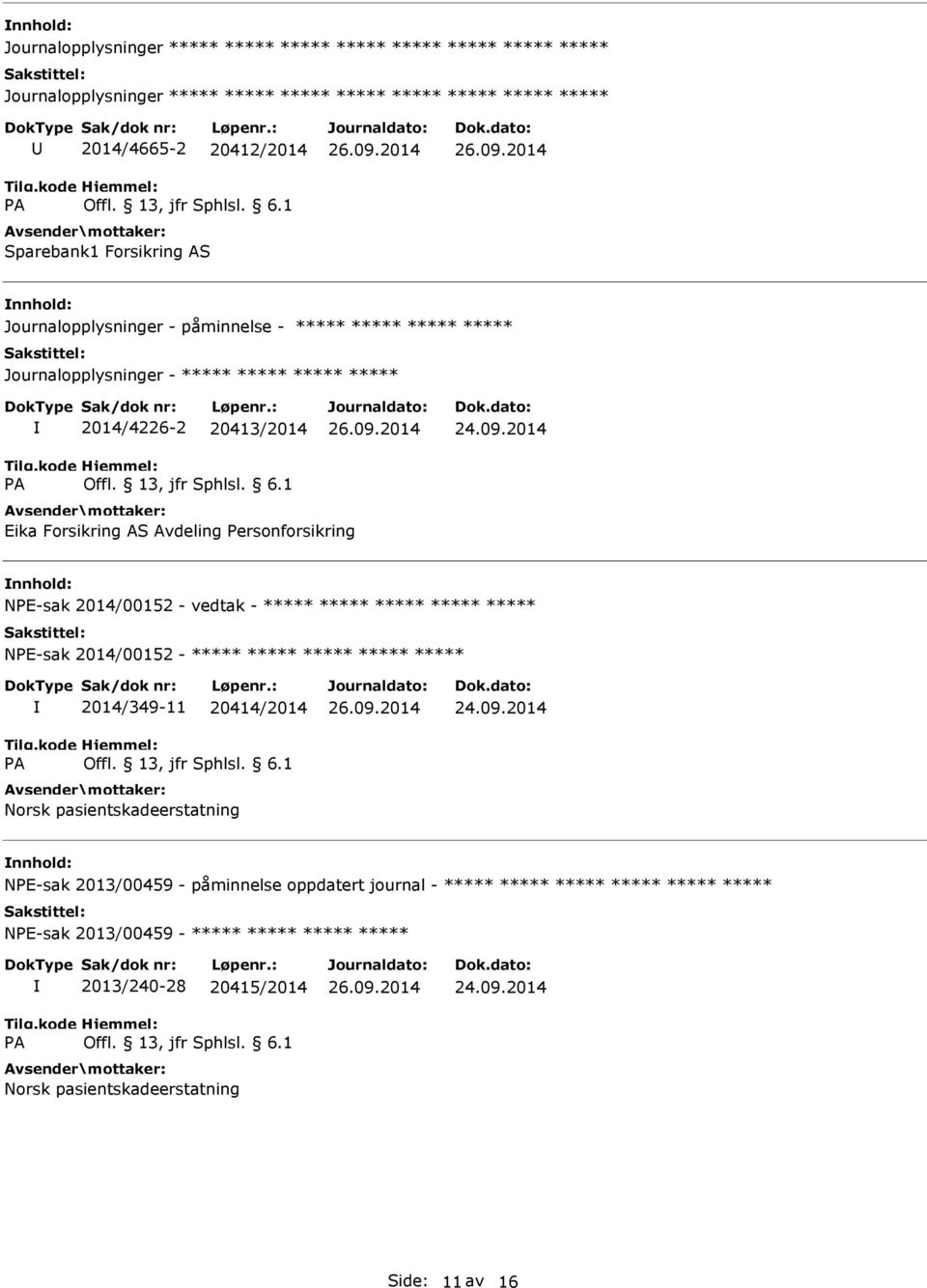 AS Avdeling ersonforsikring NE-sak 2014/00152 - vedtak - NE-sak 2014/00152-2014/349-11