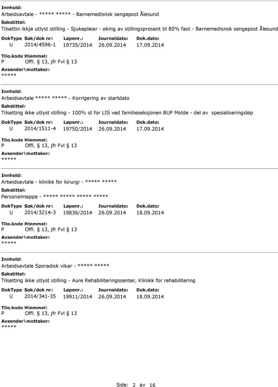 2014 Arbeidsavtale - Korrigering av startdato Tilsetting ikke utlyst stilling - 100% st for LS ved familieseksjonen B Molde - del av spesialiseringsløp