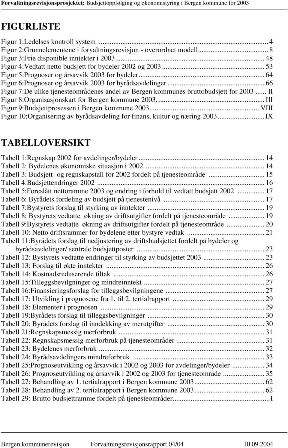 .. 66 Figur 7:De ulike tjenesteområdenes andel av Bergen kommunes bruttobudsjett for 2003... II Figur 8:Organisasjonskart for Bergen kommune 2003.... III Figur 9:Budsjettprosessen i Bergen kommune 2003.