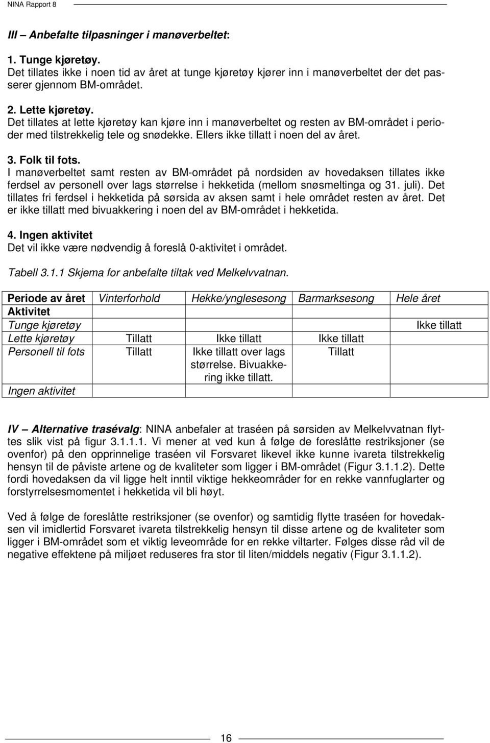 I manøverbeltet samt resten av BM-området på nordsiden av hovedaksen tillates ikke ferdsel av personell over lags størrelse i hekketida (mellom snøsmeltinga og 31. juli).