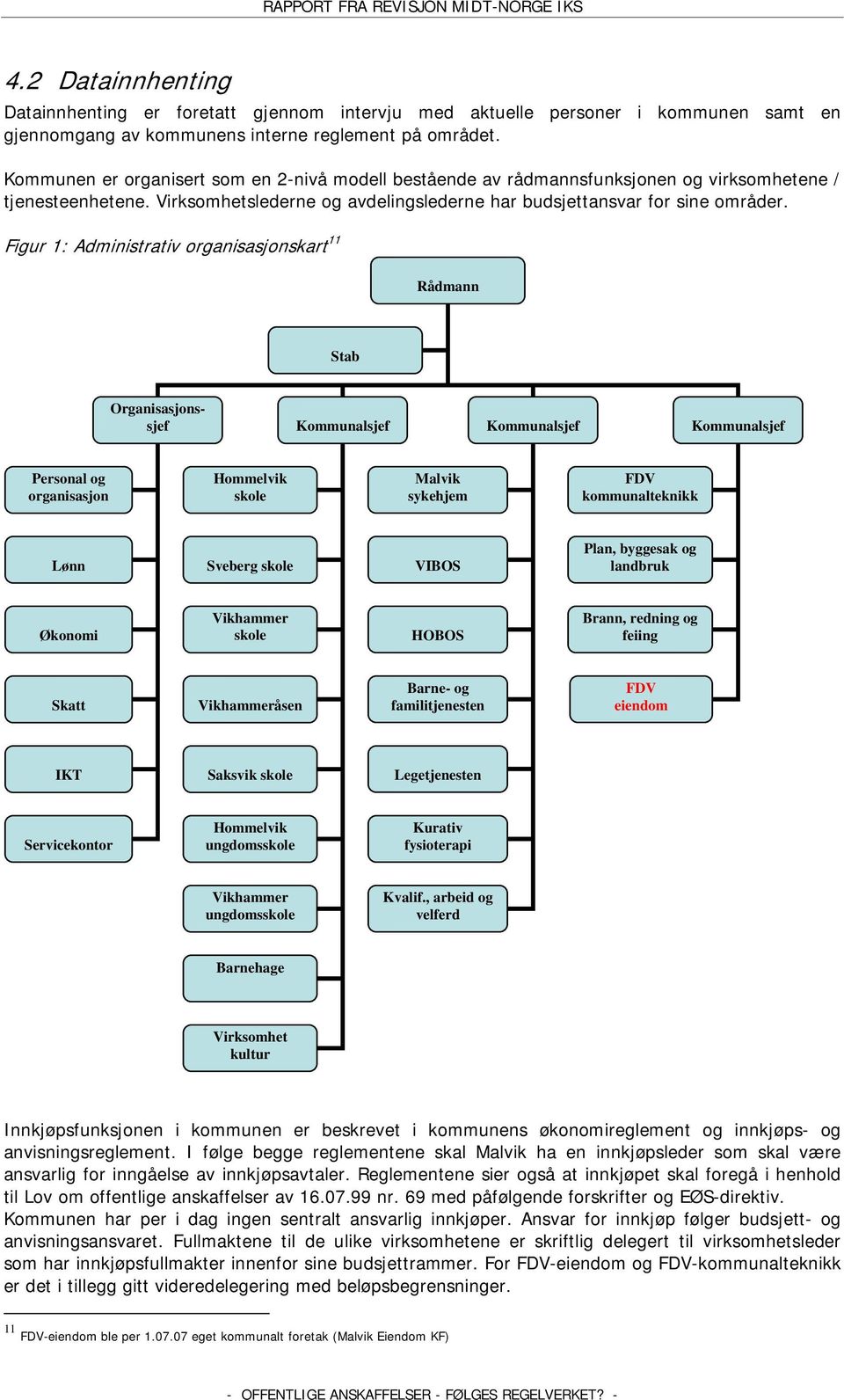 Figur 1: Administrativ organisasjonskart 11 Rådmann Stab Organisasjonssjef Kommunalsjef Kommunalsjef Kommunalsjef Personal og organisasjon Hommelvik skole Malvik sykehjem FDV kommunalteknikk Lønn