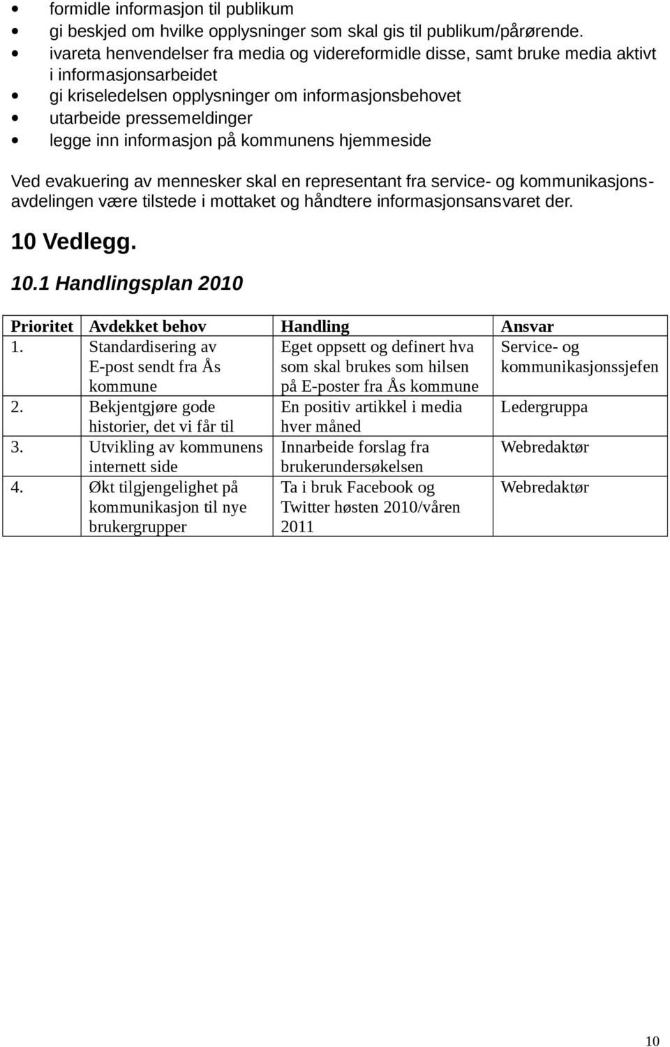 informasjon på kommunens hjemmeside Ved evakuering av mennesker skal en representant fra service- og kommunikasjonsavdelingen være tilstede i mottaket og håndtere informasjonsansvaret der. 10 Vedlegg.