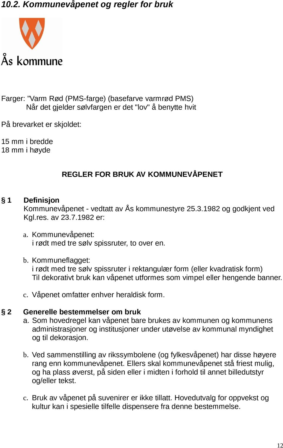 Kommunevåpenet: i rødt med tre sølv spissruter, to over en. b.