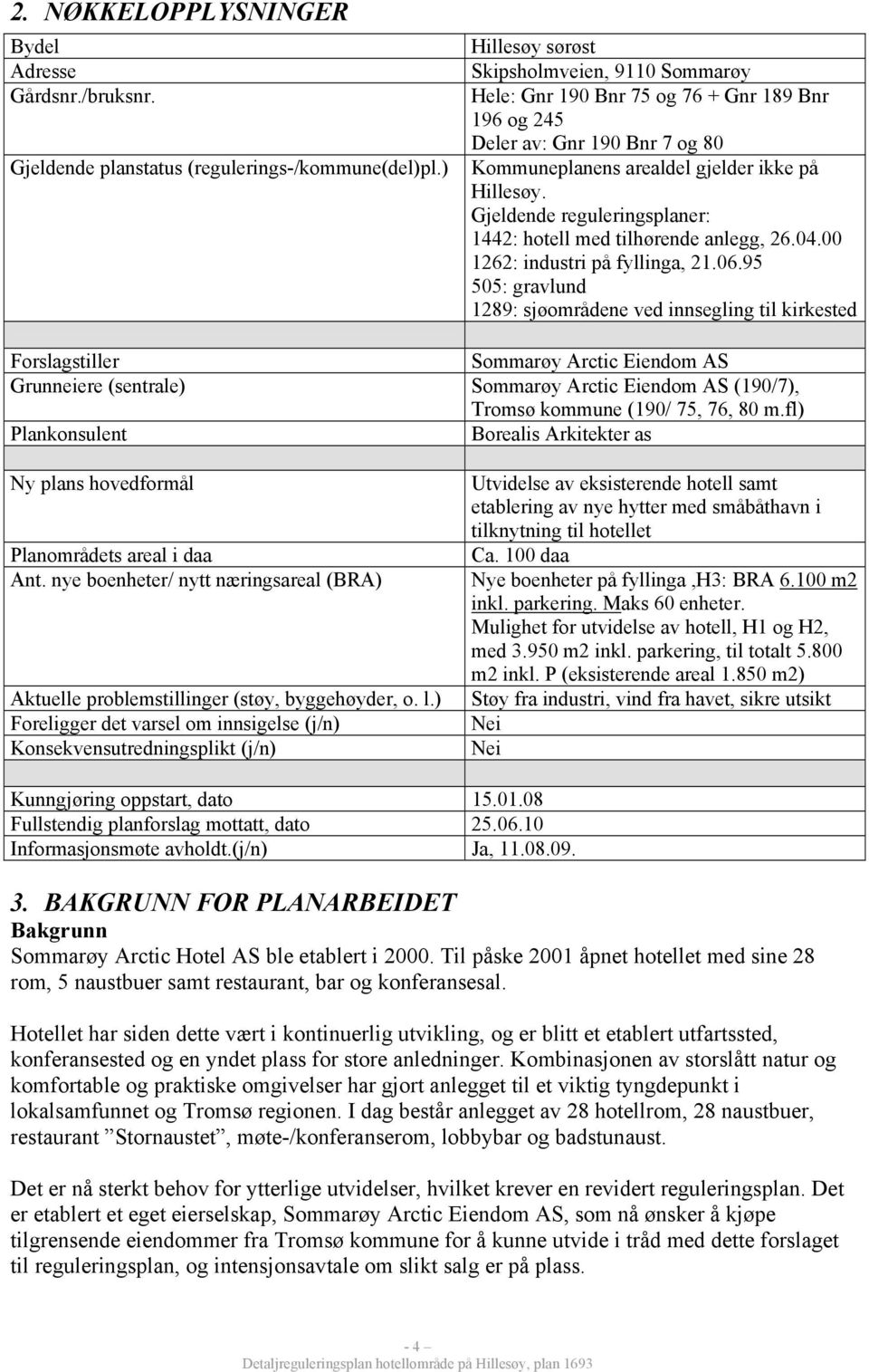 Gjeldende reguleringsplaner: 1442: hotell med tilhørende anlegg, 26.04.00 1262: industri på fyllinga, 21.06.