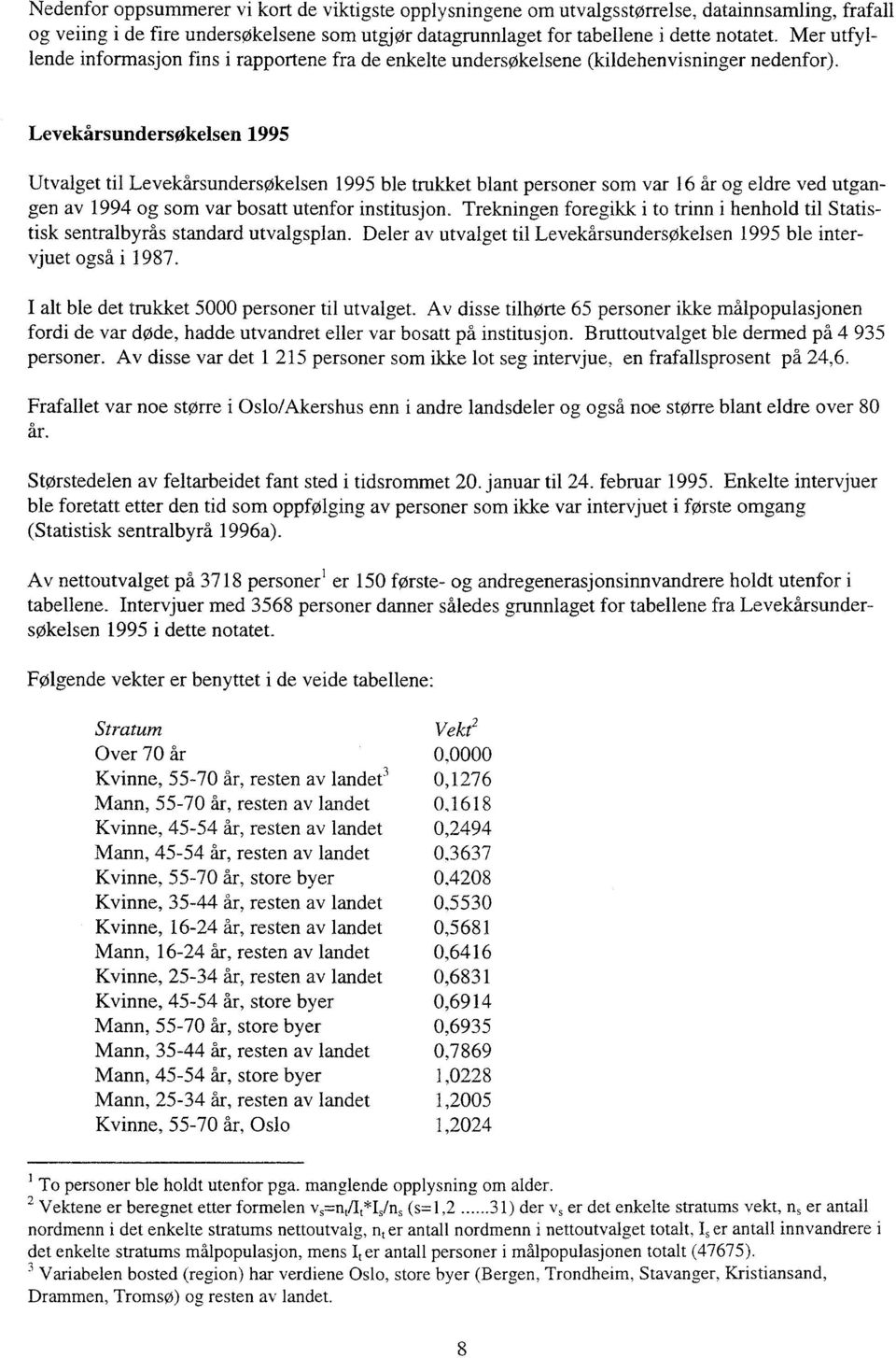 Levekårsundersøkelsen 995 Utvalget til Levekårsundersøkelsen 995 ble trukket blant personer som var 6 år og eldre ved utgangen av 994 og som var bosatt utenfor institusjon.