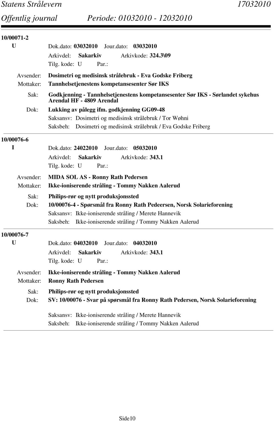 4809 Arendal Lukking av pålegg ifm. godkjenning GG09-48 Saksansv: Dosimetri og medisinsk strålebruk / Tor Wøhni Saksbeh: Dosimetri og medisinsk strålebruk / Eva Godske Friberg 10/00076-6 I Dok.