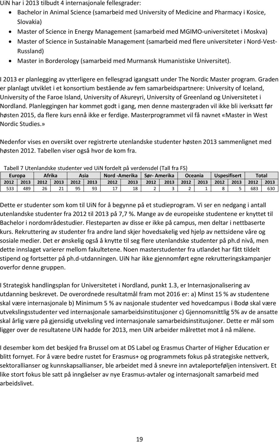 Humanistiske Universitet). I 2013 er planlegging av ytterligere en fellesgrad igangsatt under The Nordic Master program.