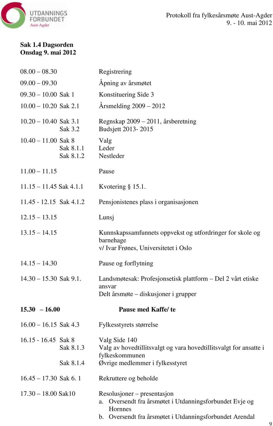 15 13.15 Lunsj 13.15 14.15 Kunnskapssamfunnets oppvekst og utfordringer for skole og barnehage v/ Ivar Frønes, Universitetet i Oslo 14.15 14.30 Pause og forflytning 14.30 15.30 Sak 9.1. Landsmøtesak: Profesjonsetisk plattform Del 2 vårt etiske ansvar Delt årsmøte diskusjoner i grupper 15.