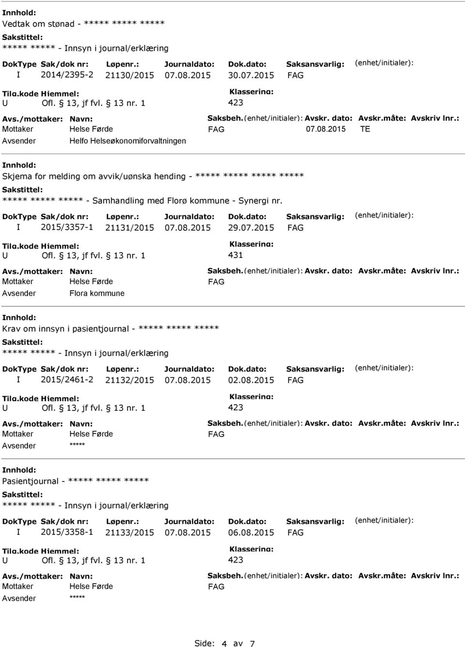 Samhandling med Florø kommune - Synergi nr. 2015/3357-1 31/2015 29.07.