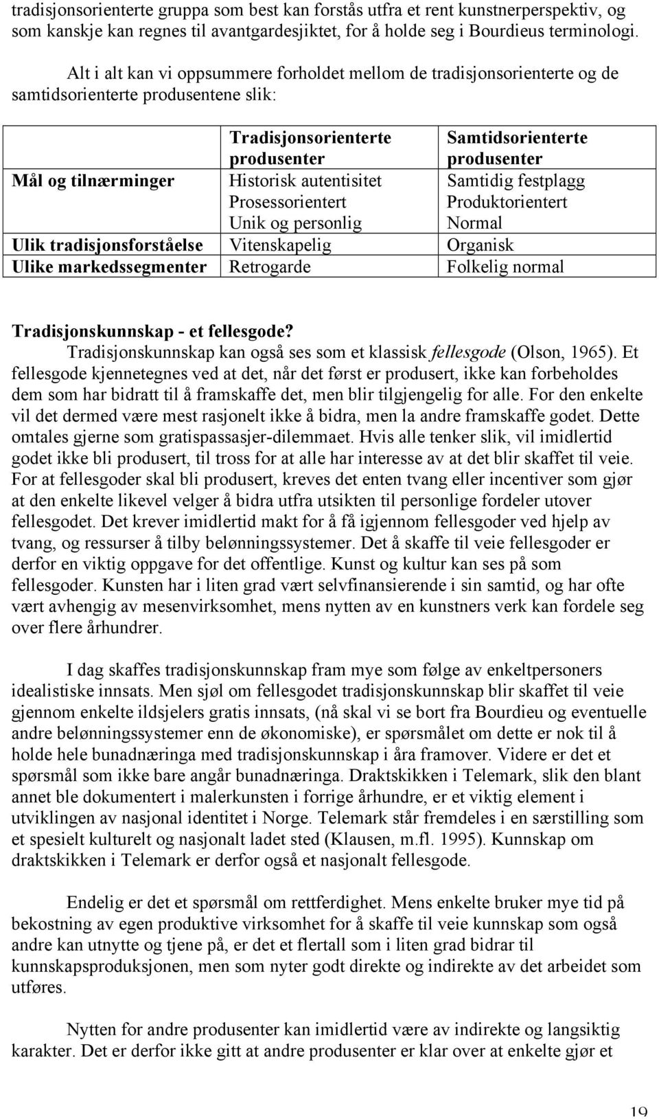 Historisk autentisitet Prosessorientert Unik og personlig Samtidig festplagg Produktorientert Normal Ulik tradisjonsforståelse Vitenskapelig Organisk Ulike markedssegmenter Retrogarde Folkelig normal