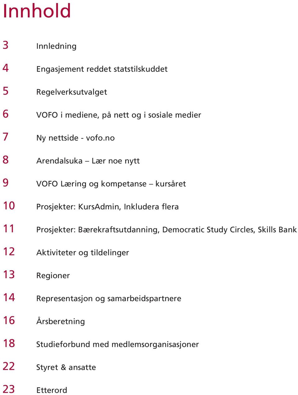 no 8 Arendalsuka Lær noe nytt 9 VOFO Læring og kompetanse kursåret 10 Prosjekter: KursAdmin, Inkludera flera 11 Prosjekter: