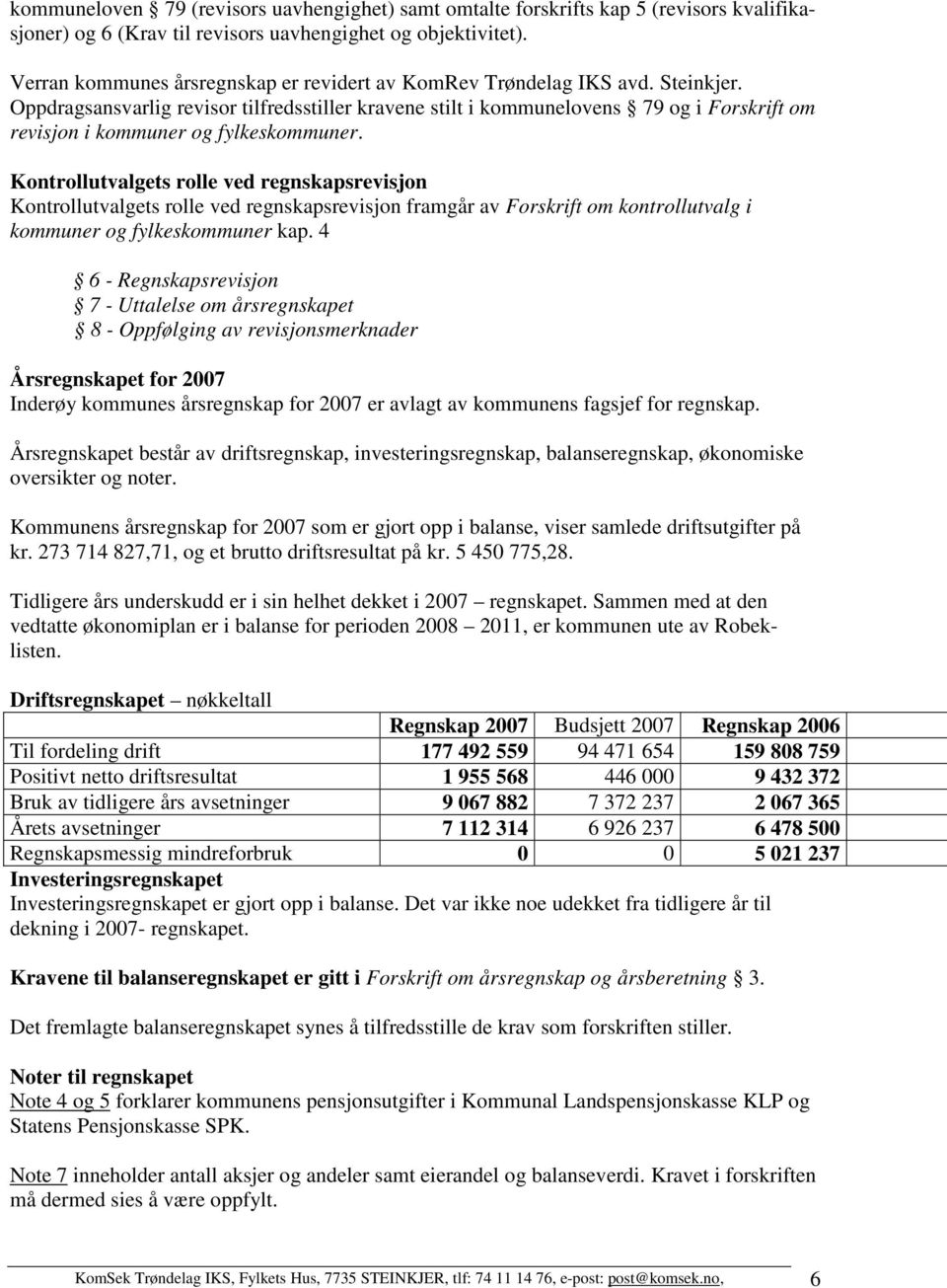 Oppdragsansvarlig revisor tilfredsstiller kravene stilt i kommunelovens 79 og i Forskrift om revisjon i kommuner og fylkeskommuner.