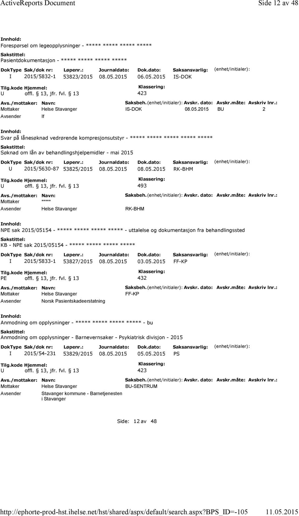 : S-DOK B 2 f Svar på lånesøknad vedrørende kompresjonsutstyr - ***** ***** ***** ***** ***** Søknad om lån av behandlingshjelpemidler - mai 2015 2015/5630-87 53825/2015 493 Mottaker ***** Saksbeh.