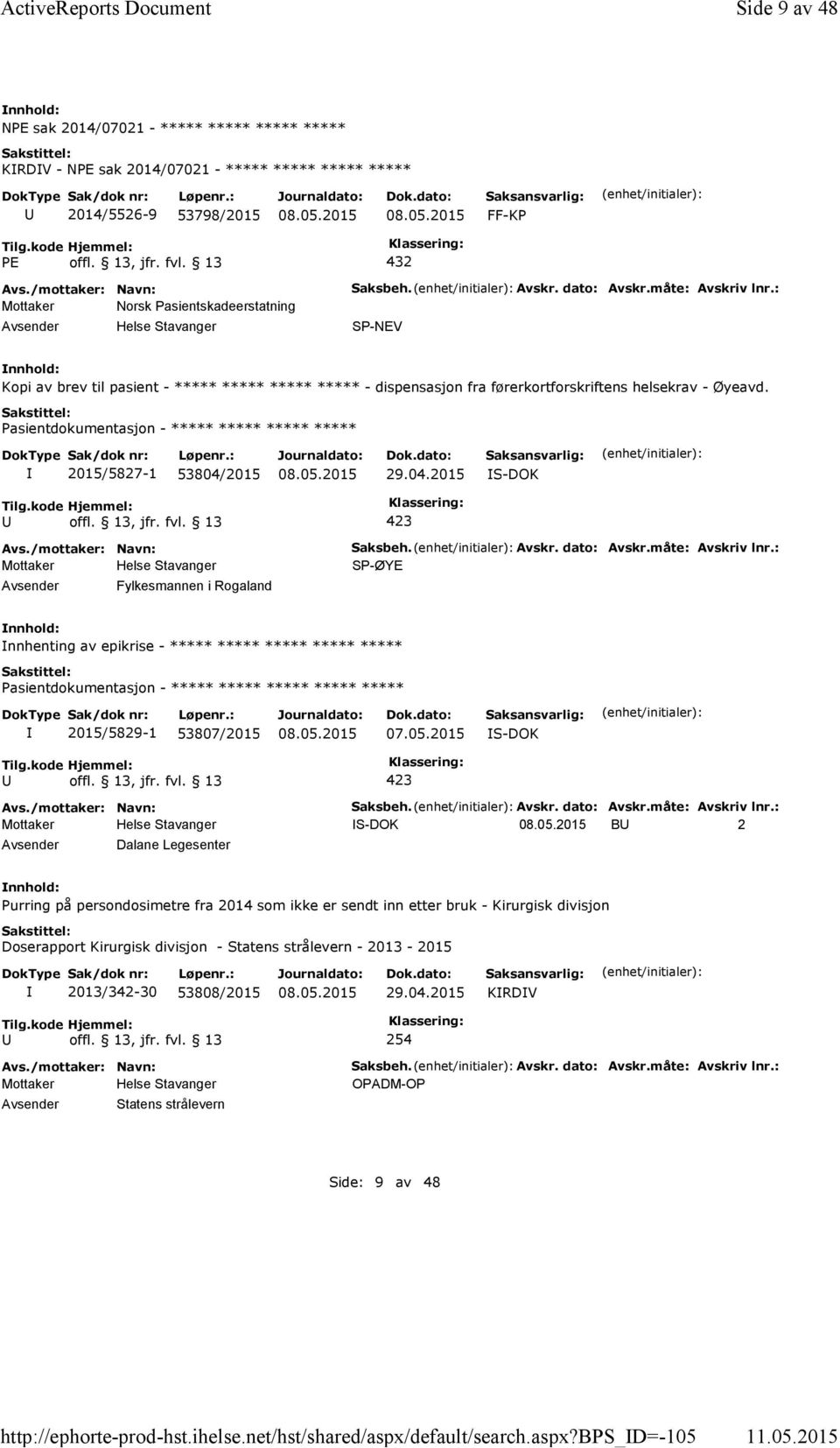 13 432 Mottaker Norsk Pasientskadeerstatning Saksbeh. Avskr. dato: Avskr.måte: Avskriv lnr.