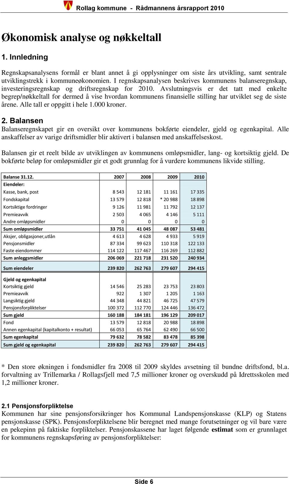 Avslutningsvis er det tatt med enkelte begrep/nøkkeltall for dermed å vise hvordan kommunens finansielle stilling har utviklet seg de siste årene. Alle tall er oppgitt i hele 1.000 kroner. 2.