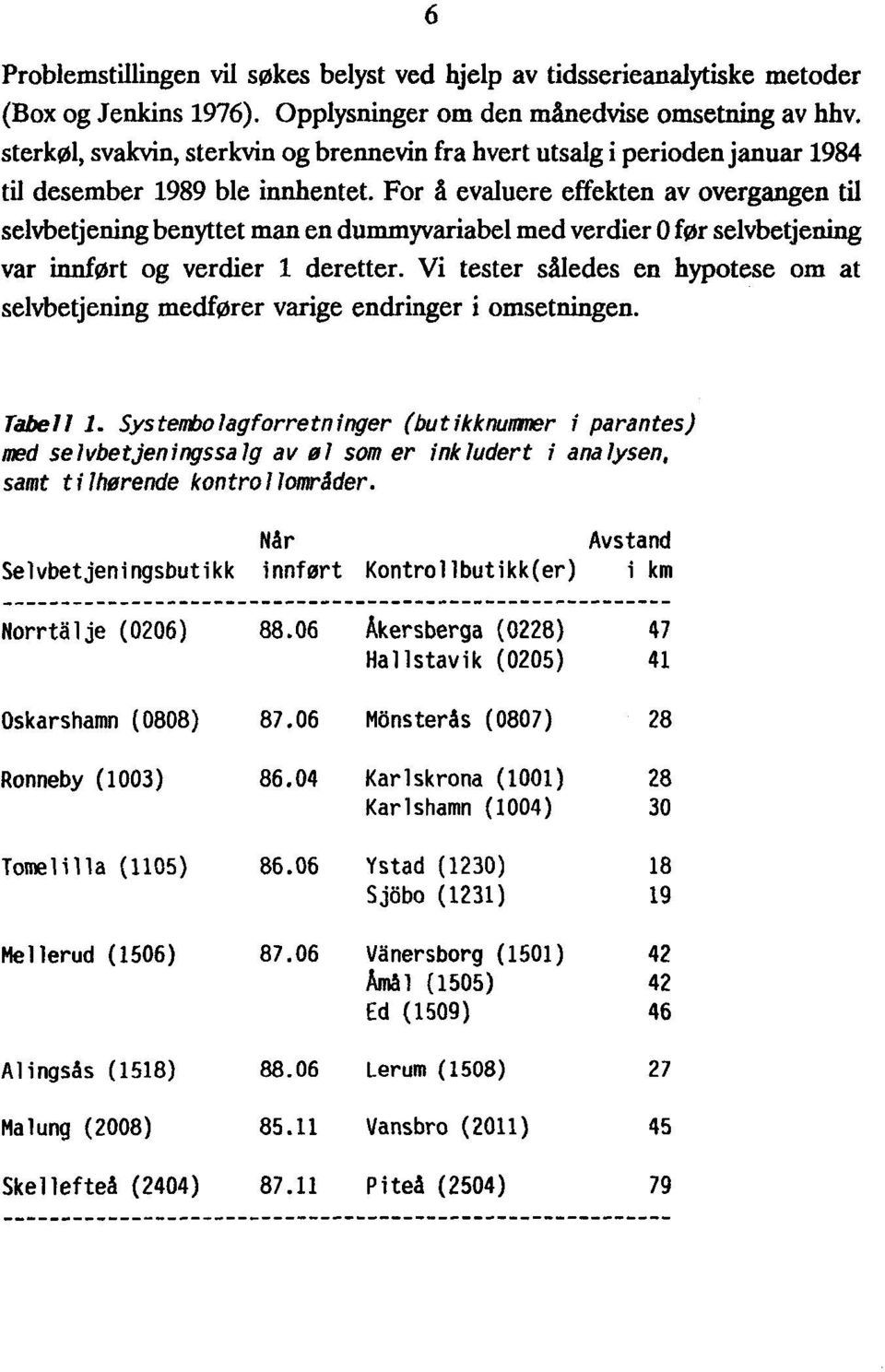 For å evaluere effekten av overgangen til selvbetjening benyttet man en dummyvariabel med verdier 0 før selvbetjening var innført og verdier 1 deretter.