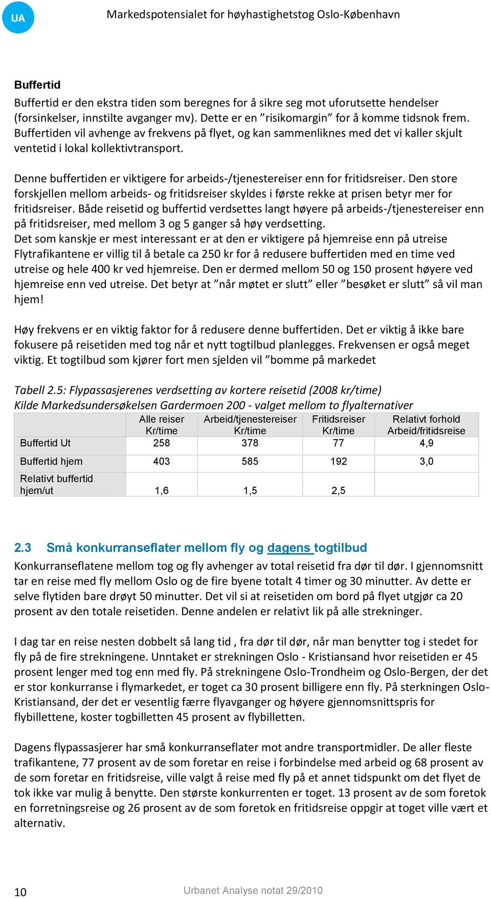 Denne buffertiden er viktigere for arbeids-/tjenestereiser enn for fritidsreiser. Den store forskjellen mellom arbeids- og fritidsreiser skyldes i første rekke at prisen betyr mer for fritidsreiser.