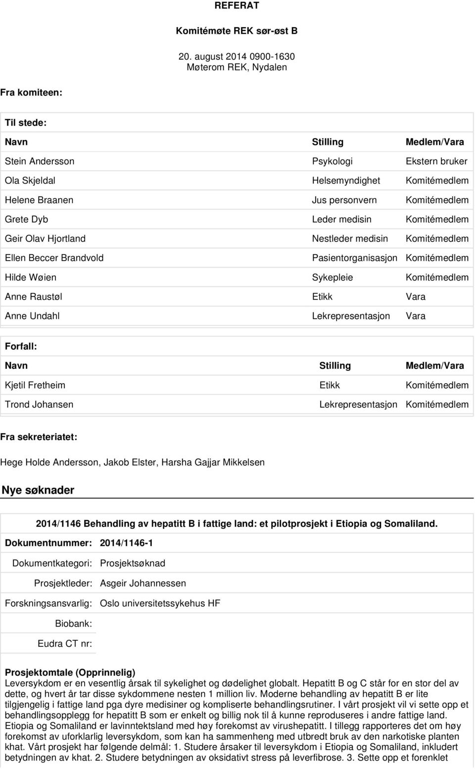 personvern Komitémedlem Grete Dyb Leder medisin Komitémedlem Geir Olav Hjortland Nestleder medisin Komitémedlem Ellen Beccer Brandvold Pasientorganisasjon Komitémedlem Hilde Wøien Sykepleie