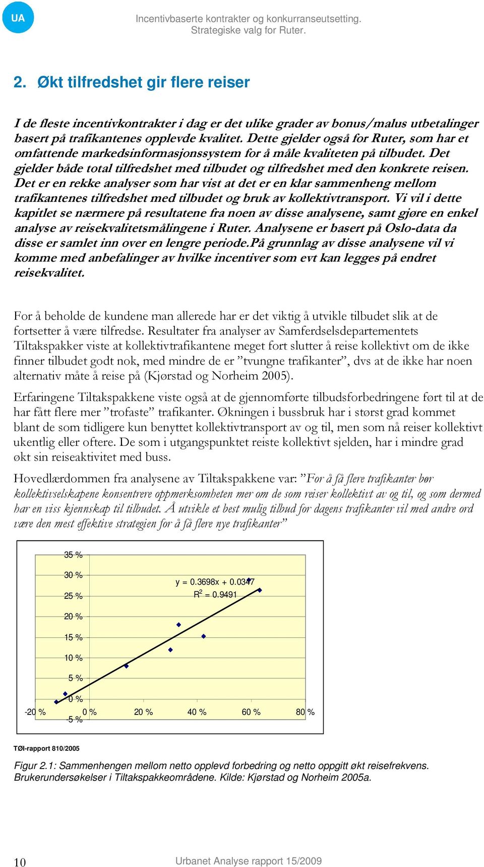 Det er en rekke analyser som har vist at det er en klar sammenheng mellom trafikantenes tilfredshet med tilbudet og bruk av kollektivtransport.