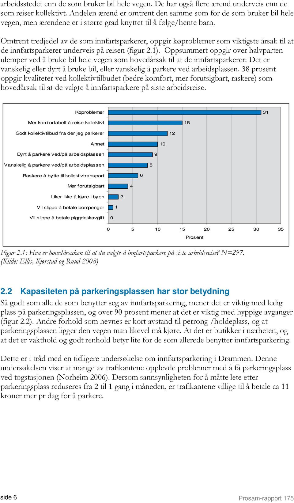 Omtrent tredjedel av de som innfartsparkerer, oppgir køproblemer som viktigste årsak til at de innfartsparkerer underveis på reisen (figur 2.1).