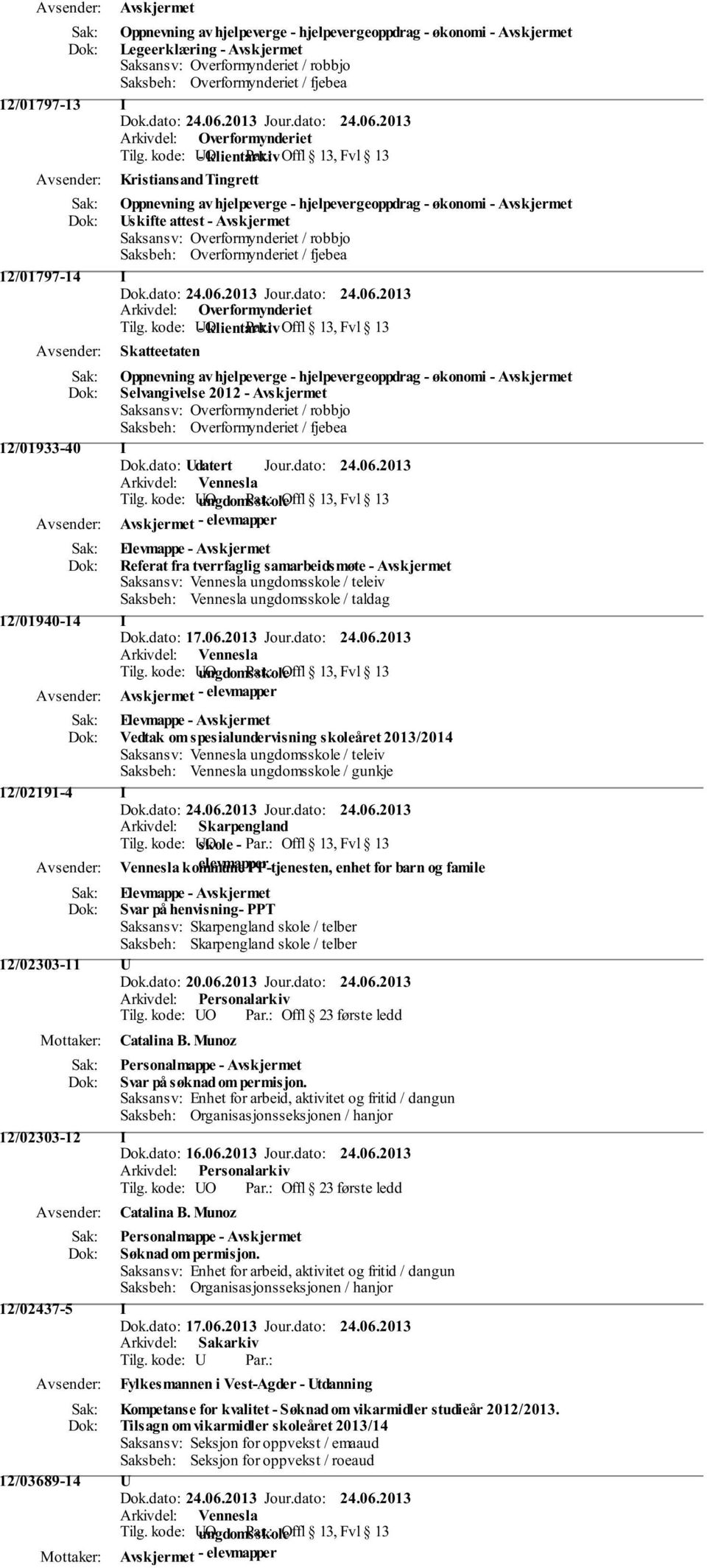 kode: UO - klientarkiv Offl 13, Fvl 13 Skatteetaten Oppnevning av hjelpeverge - hjelpevergeoppdrag - økonomi - Avskjermet Selvangivelse 2012 - Avskjermet 12/01933-40 I Dok.dato: Udatert Jour.dato: 24.