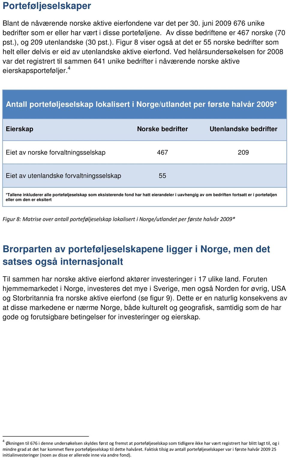 Ved helårsundersøkelsen for 28 var det registrert til sammen 641 unike bedrifter i nåværende norske aktive eierskapsporteføljer.