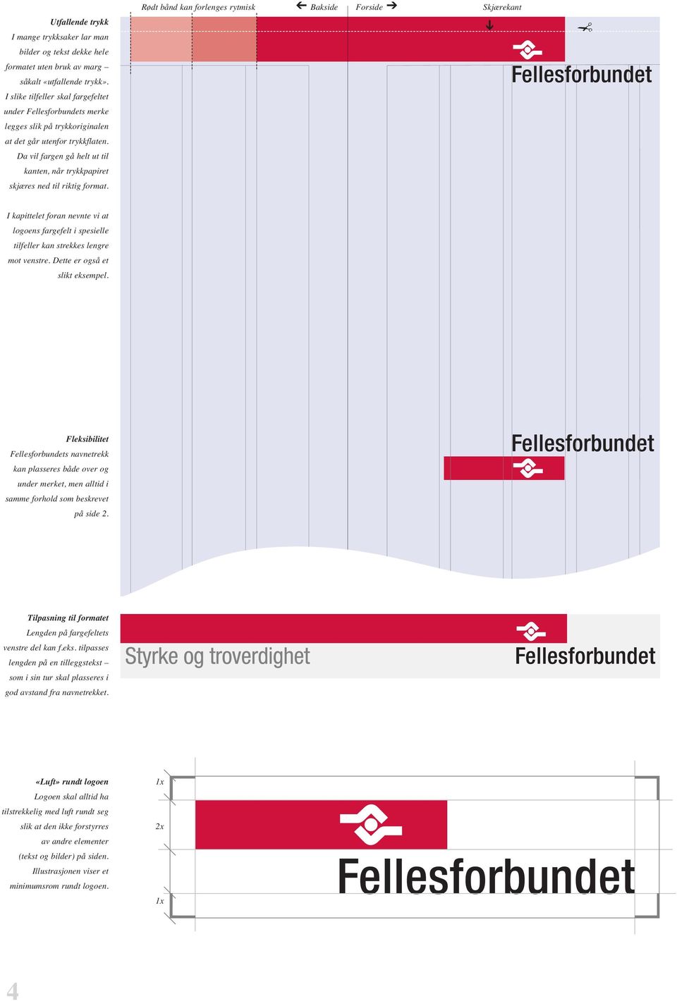 Da vil fargen gå helt ut til kanten, når trykkpapiret skjæres ned til riktig format. I kapittelet foran nevnte vi at logoens fargefelt i spesielle tilfeller kan strekkes lengre mot venstre.