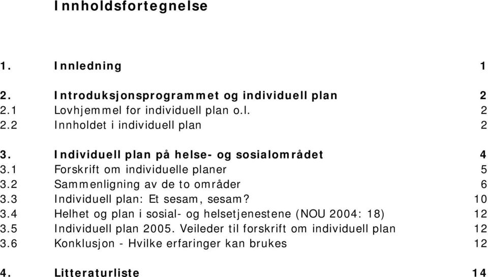 3 Individuell plan: Et sesam, sesam? 10 3.4 Helhet g plan i ssial- g helsetjenestene (NOU 2004: 18) 12 3.5 Individuell plan 2005.