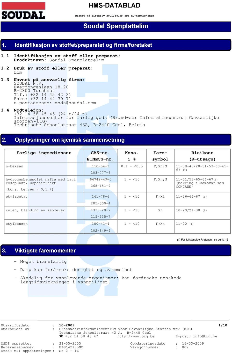 : +32 14 42 42 31 Faks: +32 14 44 39 71 e-postadresse: msds@soudal.com 1.