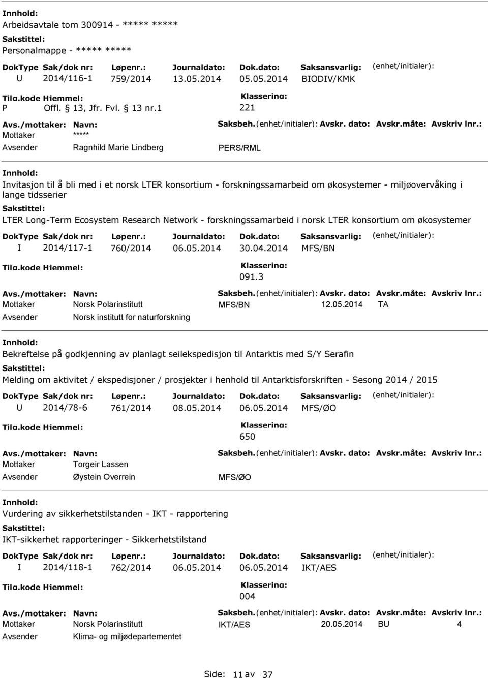 LTER konsortium om økosystemer 2014/117-1 760/2014 06.05.2014 30.04.2014 091.3 Avs./mottaker: Navn: Saksbeh. Avskr. dato: Avskr.måte: Avskriv lnr.