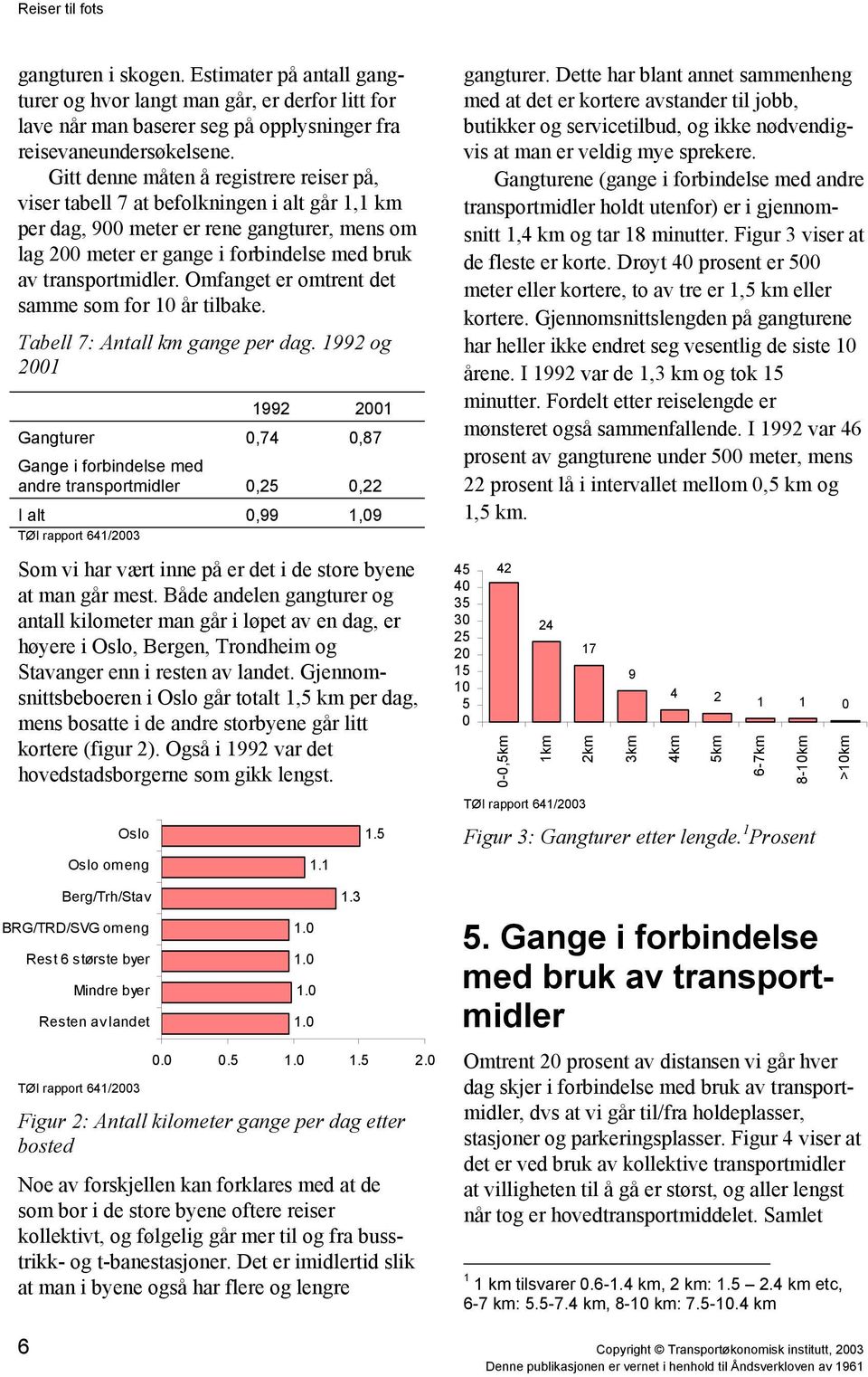 Omfanget er omtrent det samme som for 10 år tilbake. Tabell 7: Antall km gange per dag.