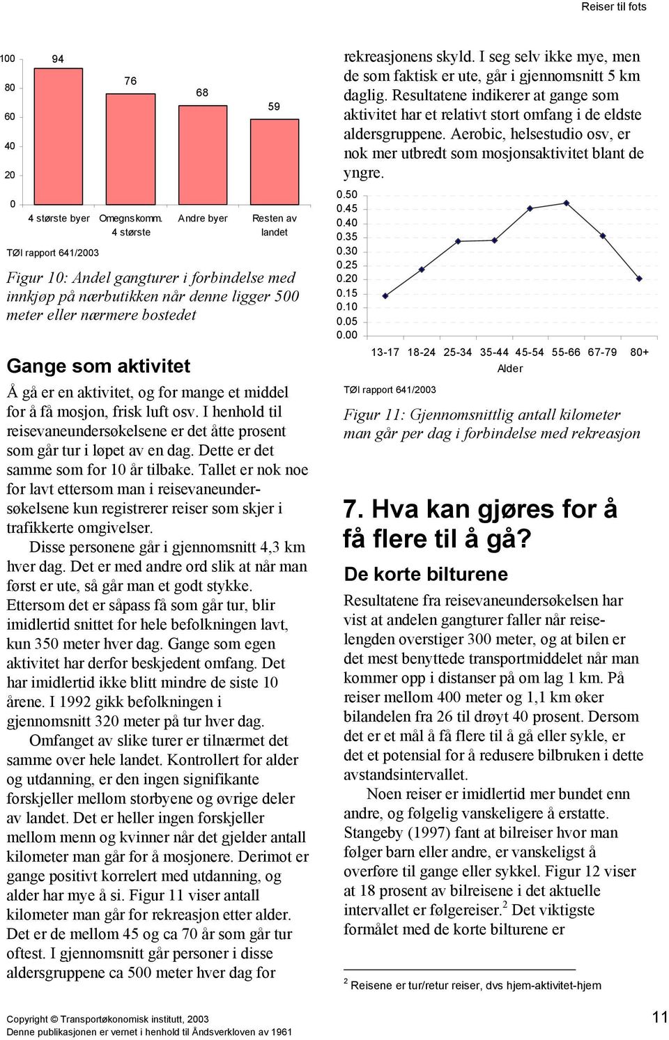 aktivitet, og for mange et middel for å få mosjon, frisk luft osv. I henhold til reisevaneundersøkelsene er det åtte prosent som går tur i løpet av en dag. Dette er det samme som for 10 år tilbake.