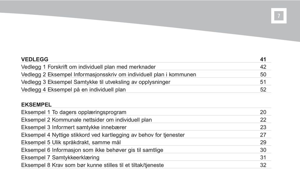 nettsider om individuell plan 22 Eksempel 3 Informert samtykke innebærer 23 Eksempel 4 Nyttige stikkord ved kartlegging av behov for tjenester 27 Eksempel 5 Ulik