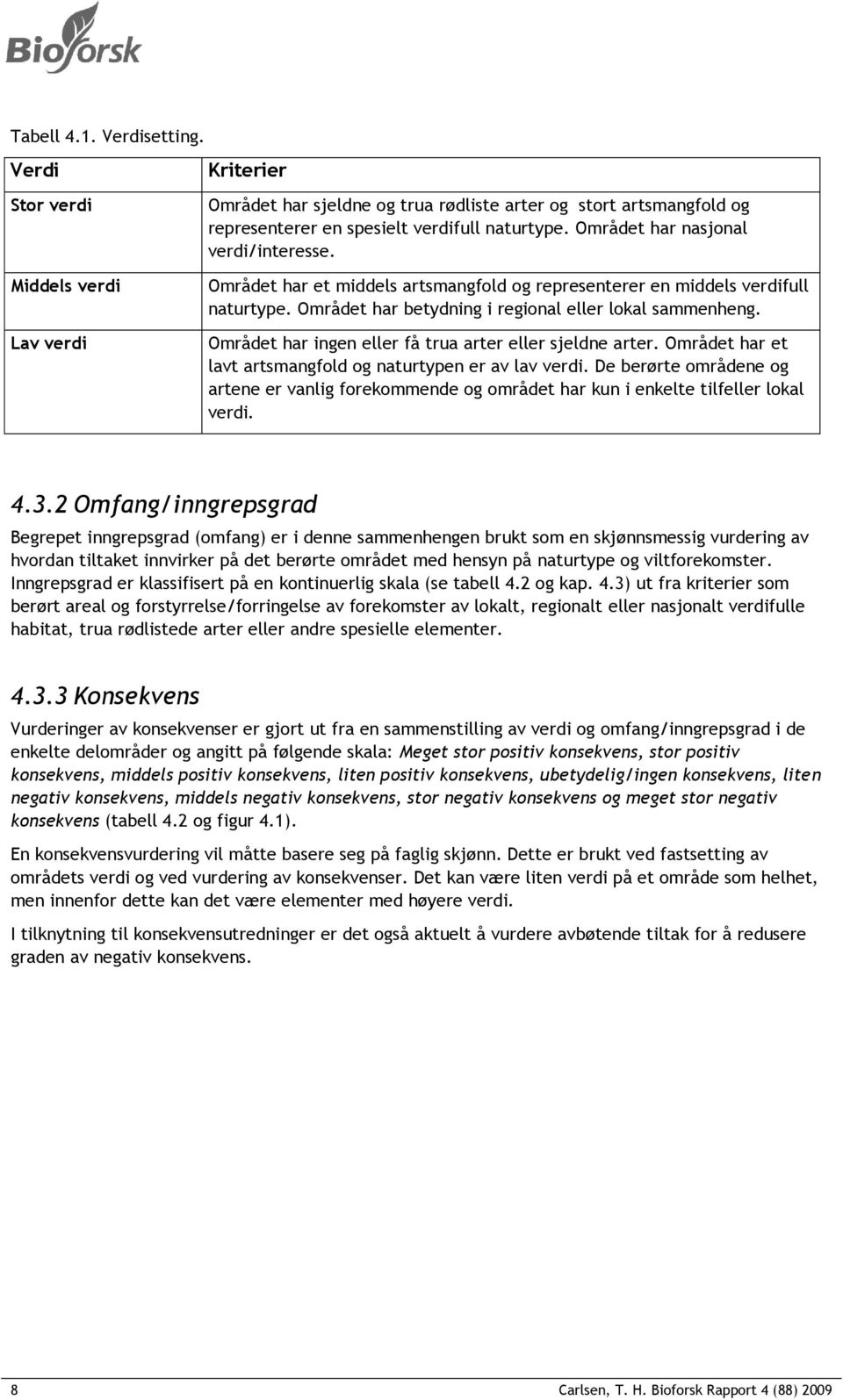 Området har betydning i regional eller lokal sammenheng. Området har ingen eller få trua arter eller sjeldne arter. Området har et lavt artsmangfold og naturtypen er av lav verdi.