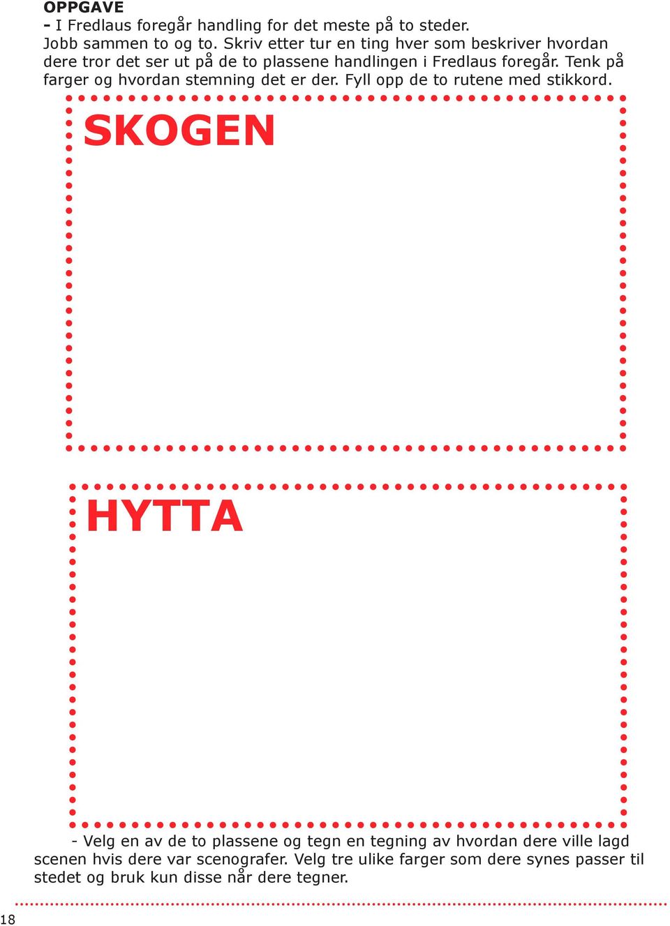 Tenk på farger og hvordan stemning det er der. Fyll opp de to rutene med stikkord.