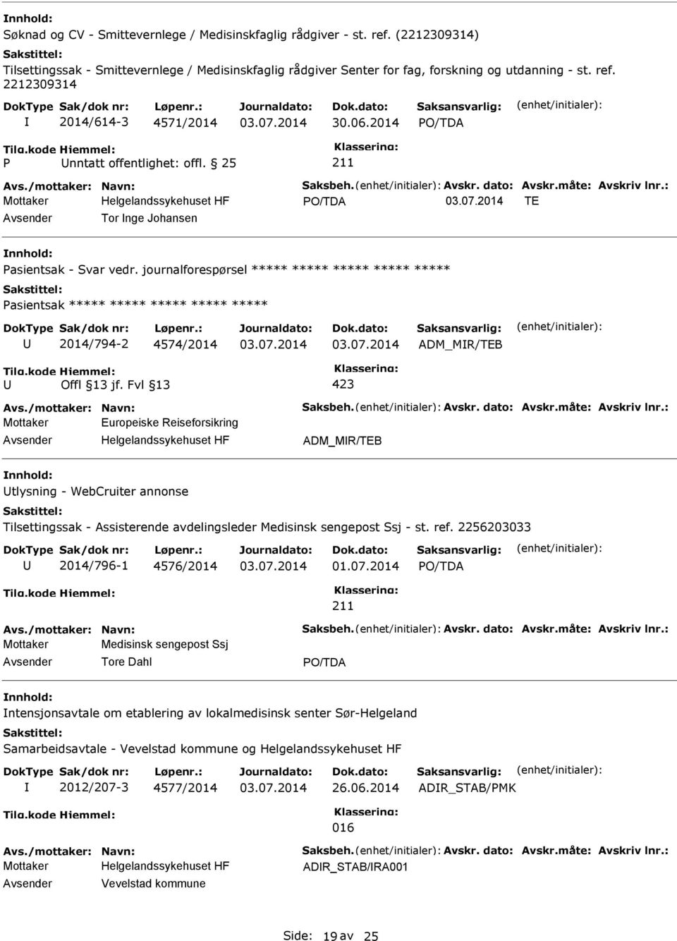 journalforespørsel ***** ***** ***** ***** ***** 2014/794-2 4574/2014 ADM_MR/TEB Avs./mottaker: Navn: Saksbeh. Avskr. dato: Avskr.måte: Avskriv lnr.