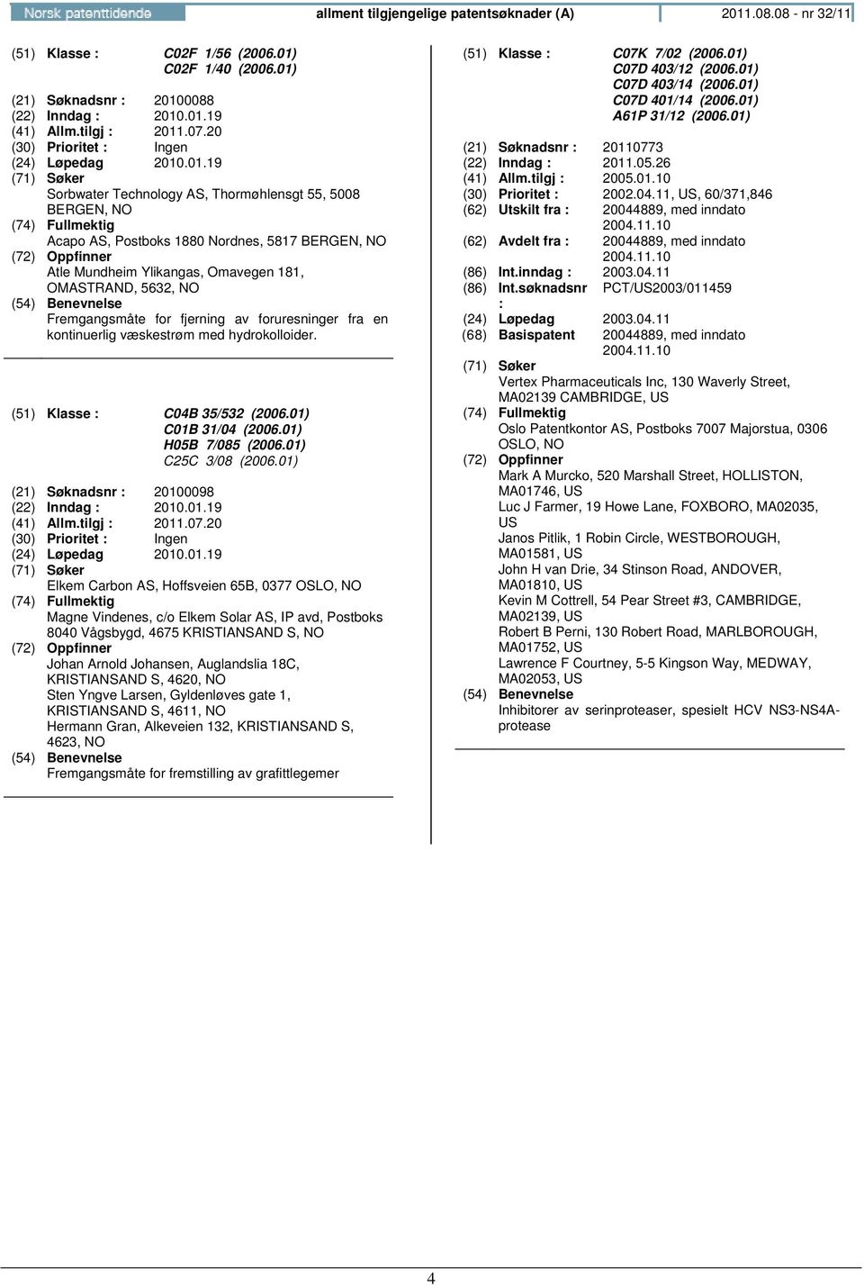 .01.19 Sorbwater Technology AS, Thormøhlensgt 55, 5008 BERGEN, Acapo AS, Postboks 1880 Nordnes, 5817 BERGEN, Atle Mundheim Ylikangas, Omavegen 181, OMASTRAND, 5632, Fremgangsmåte for fjerning av