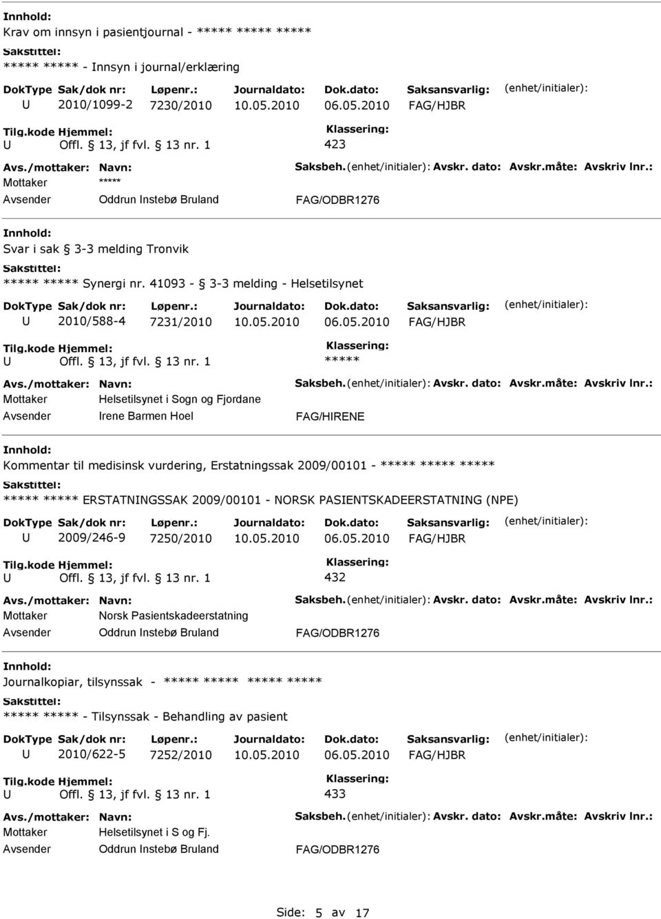 Erstatningssak 2009/00101 - ERSTATNNGSSAK 2009/00101 - NORSK PASENTSKADEERSTATNNG (NPE) 2009/246-9 7250/2010 432 Norsk Pasientskadeerstatning Oddrun