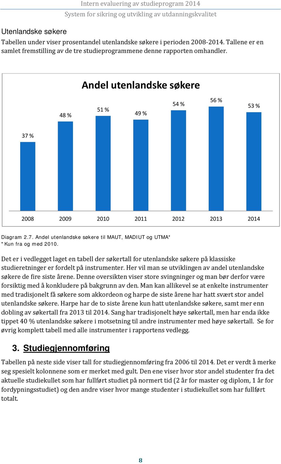 % 2008 2009 2010 2011 2012 2013 2014 Diagram 2.7. Andel utenlandske søkere til MAUT, MADIUT og UTMA* *Kun fra og med 2010.