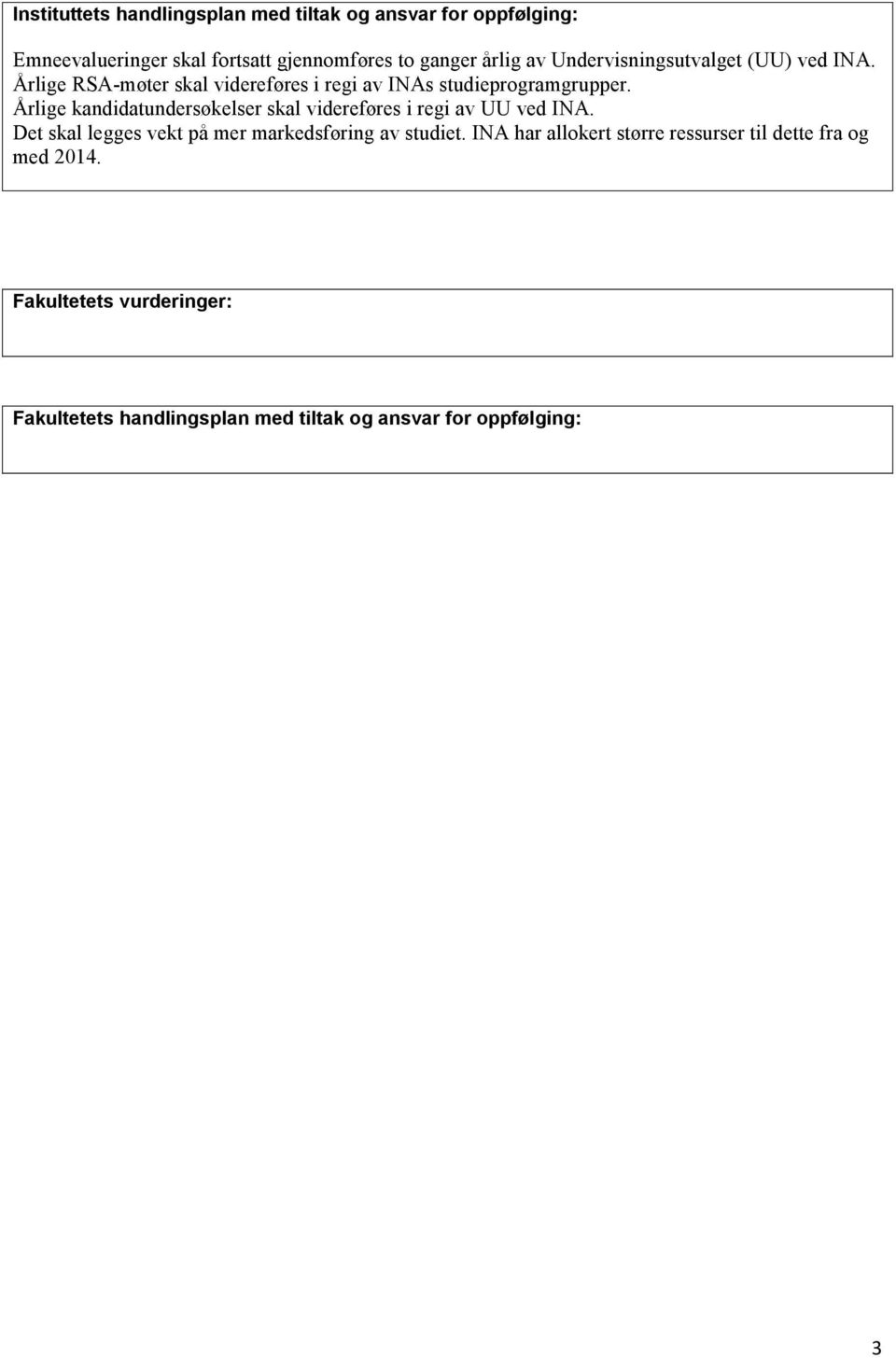 Årlige kandidatundersøkelser skal videreføres i regi av UU ved INA. Det skal legges vekt på mer markedsføring av studiet.